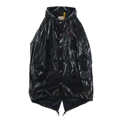 Moncler Palm Angels Sid Logo Plate Back Print Hooded Nylon Long Coat — view 2