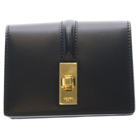 Celine 16 Seeds Satin Calfskin Card Holder with Flap Black