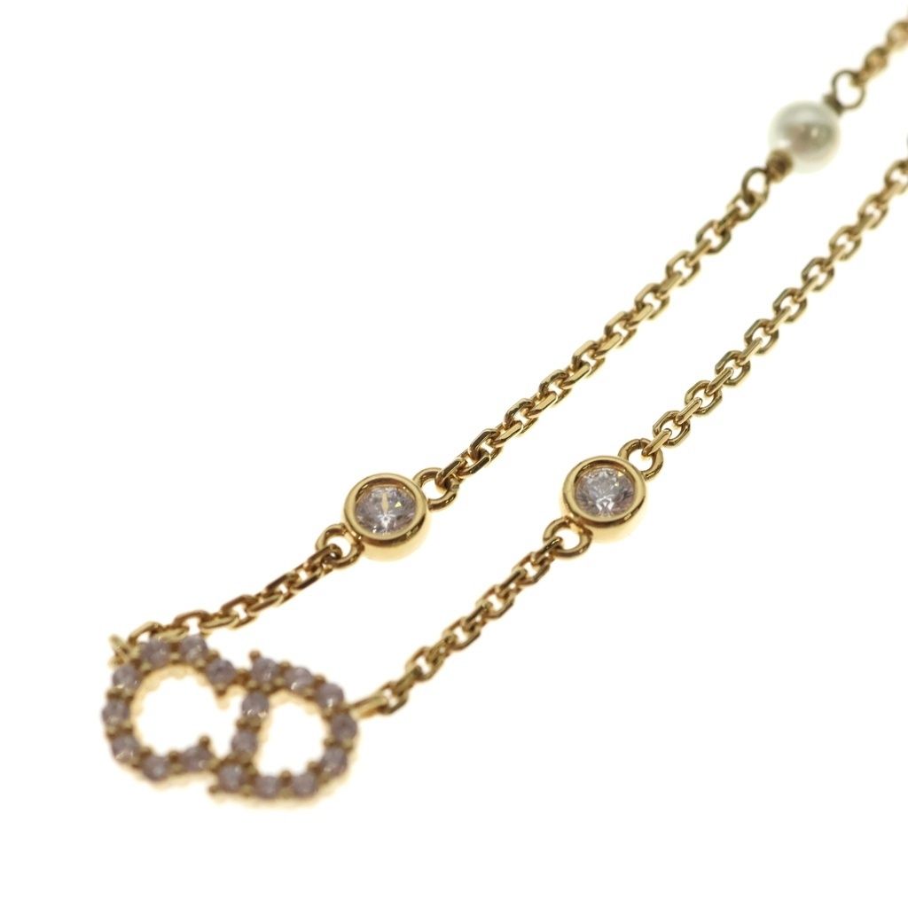 Dior CD Logo Rhinestone Faux Pearl Necklace Gold — view 5