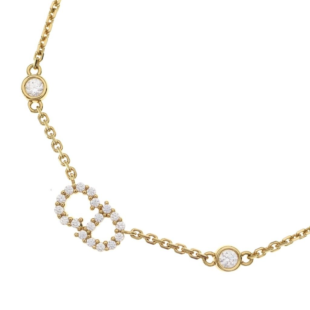 Dior CD Logo Rhinestone Faux Pearl Necklace Gold