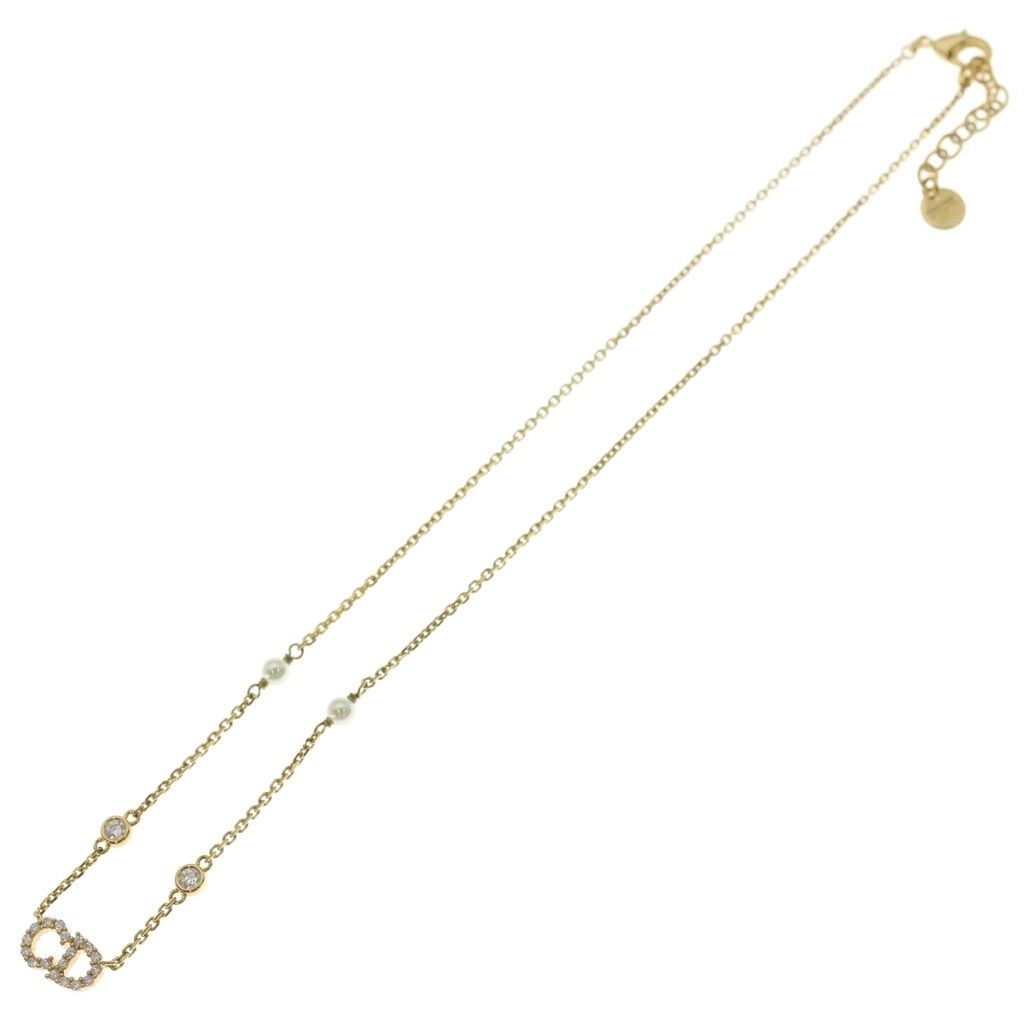 Dior CD Logo Rhinestone Faux Pearl Necklace Gold — view 2