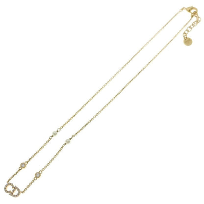 Dior CD Logo Rhinestone Faux Pearl Necklace Gold — view 2