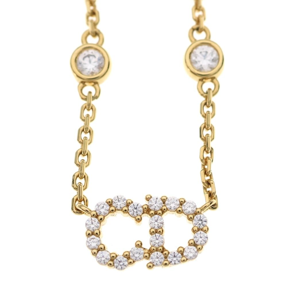 Dior CD Logo Rhinestone Faux Pearl Necklace Gold — view 3