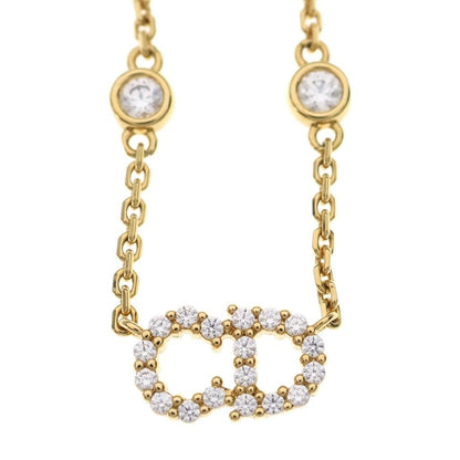 Dior CD Logo Rhinestone Faux Pearl Necklace Gold — view 3