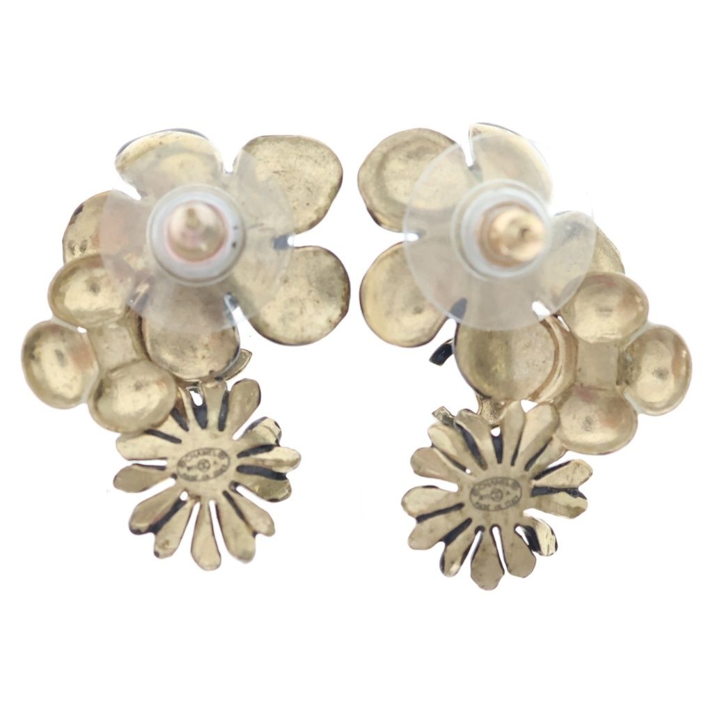 Chanel CC Logo Flower Earrings Black Gold — view 2