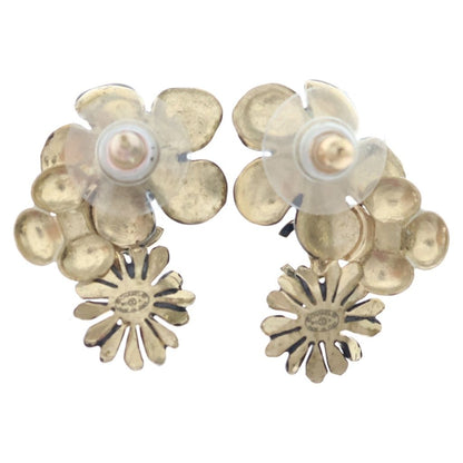 Chanel CC Logo Flower Earrings Black Gold — view 2