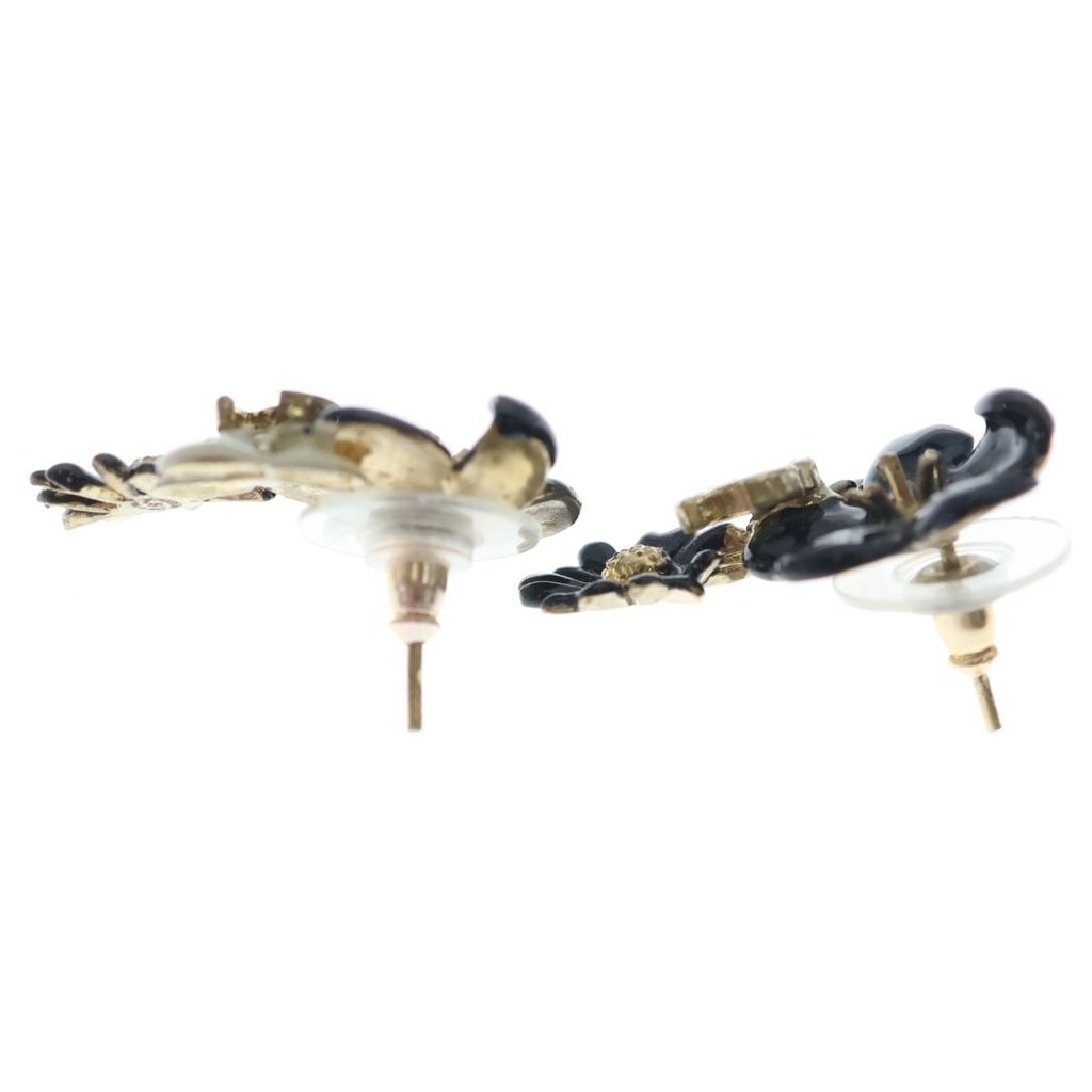 Chanel CC Logo Flower Earrings Black Gold — view 3