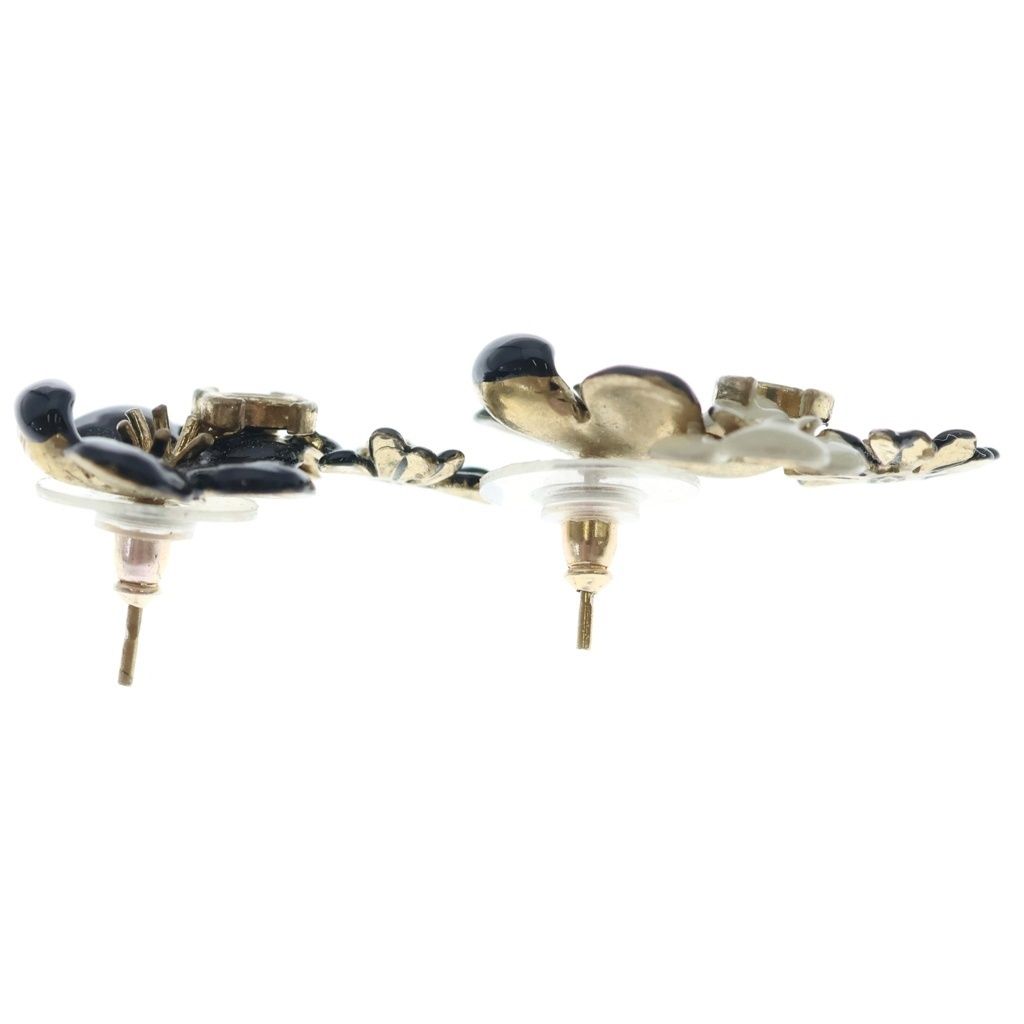 Chanel CC Logo Flower Earrings Black Gold — view 4