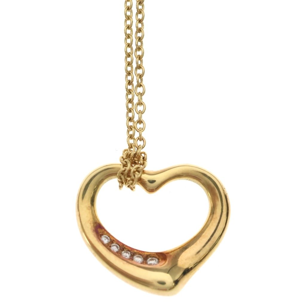 Tiffany & Co Open Heart Diamond Pendant Chain Gold — view 3