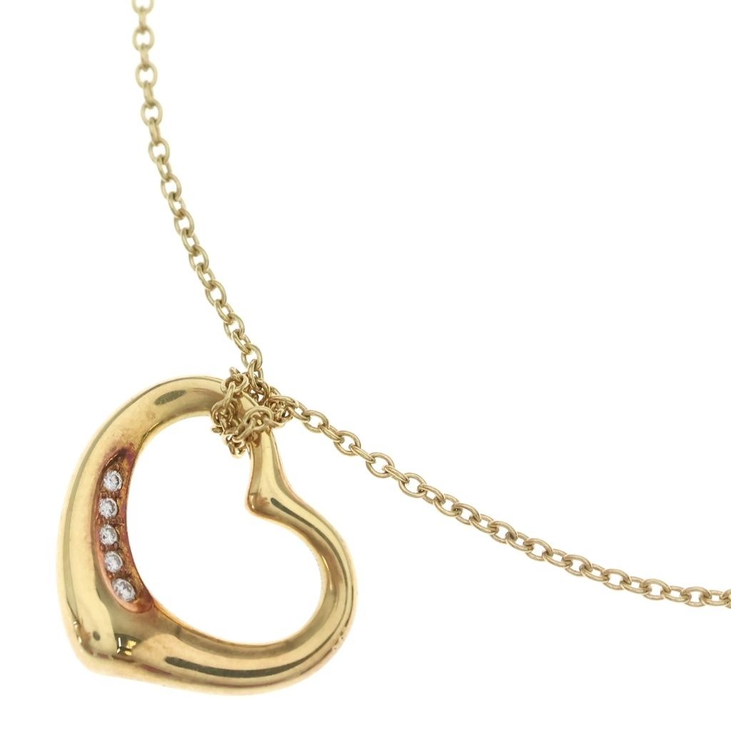 Tiffany & Co Open Heart Diamond Pendant Chain Gold