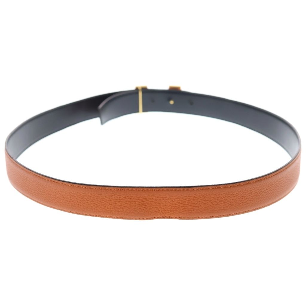 Hermes Buckle Constance Gold Reversible Leather Belt Orange Black — view 2