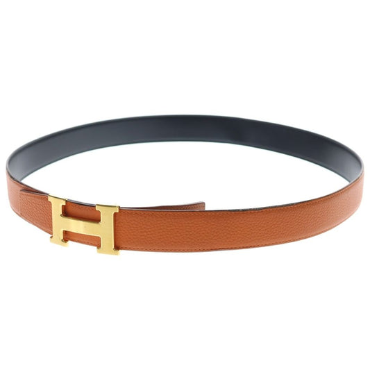 Hermes Buckle Constance Gold Reversible Leather Belt Orange Black