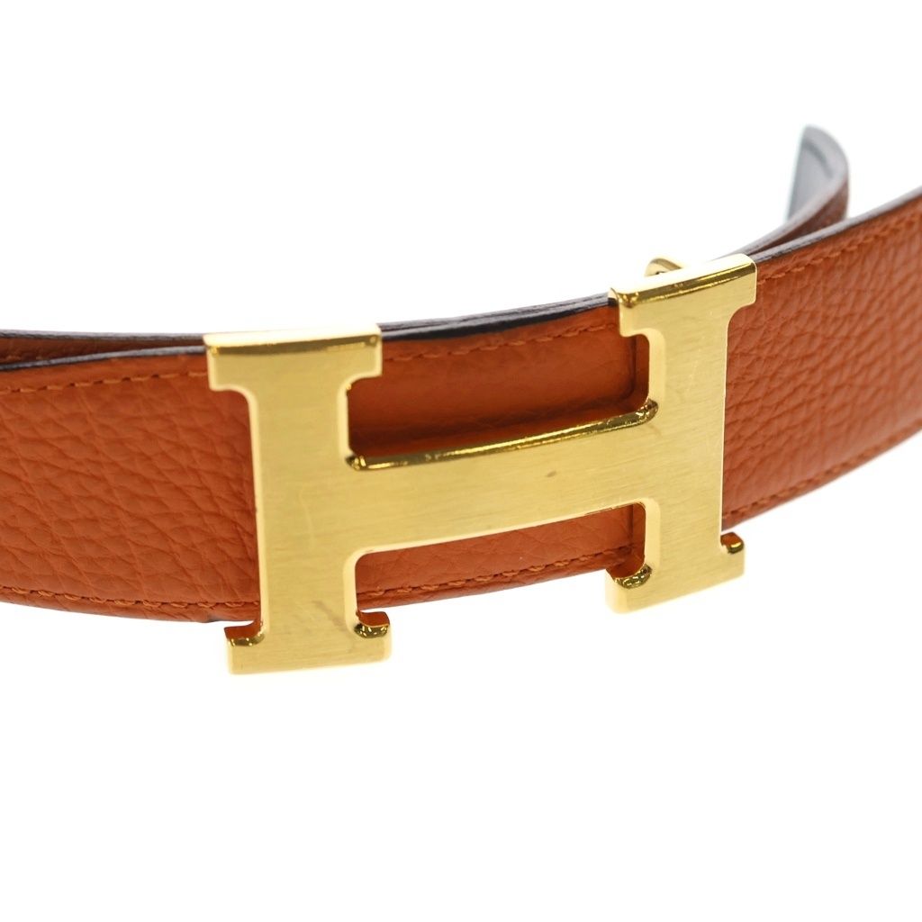 Hermes Buckle Constance Gold Reversible Leather Belt Orange Black — view 4