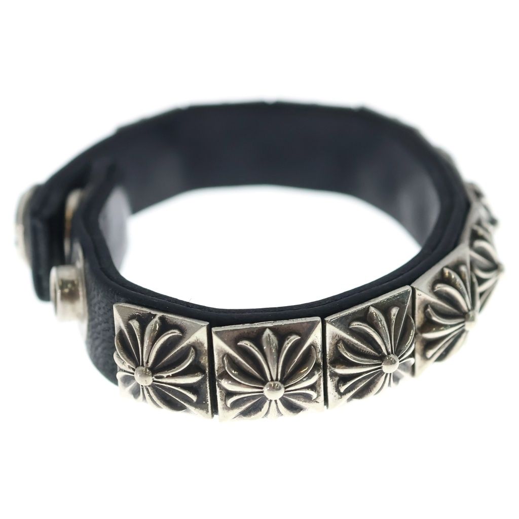 Chrome Hearts Zero Stud Sngl Row Pyramid Studs Single Leather Bracelet Silver — view 3