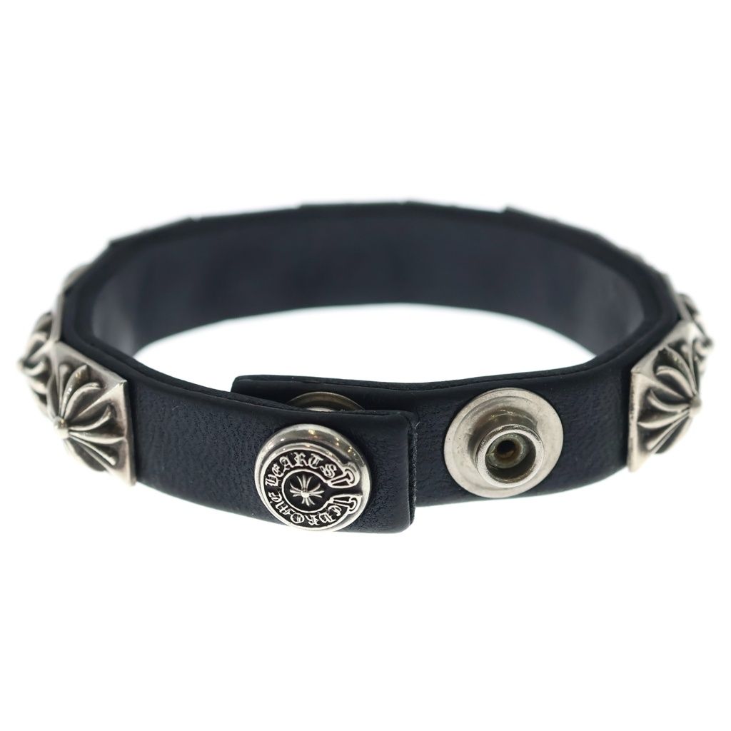 Chrome Hearts Zero Stud Sngl Row Pyramid Studs Single Leather Bracelet Silver — view 2