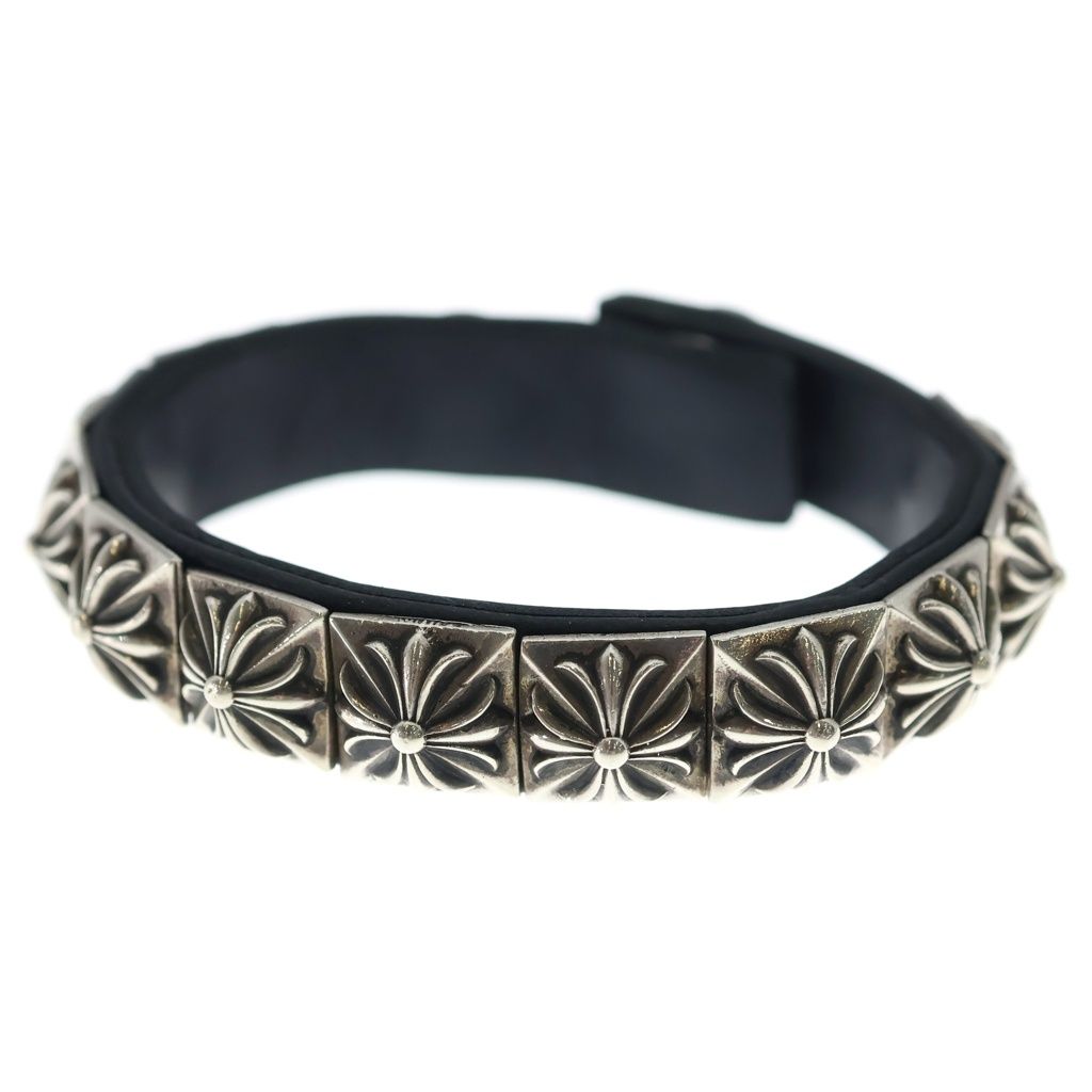Chrome Hearts Zero Stud Sngl Row Pyramid Studs Single Leather Bracelet Silver