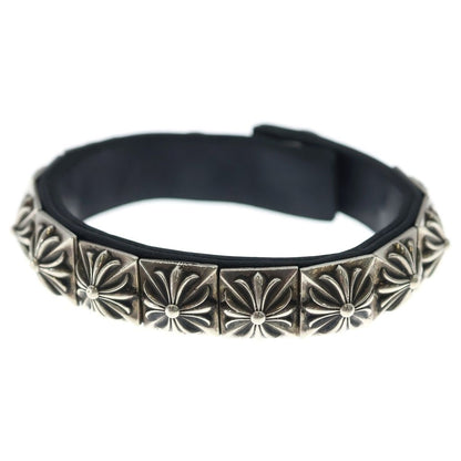 Chrome Hearts Zero Stud Sngl Row Pyramid Studs Single Leather Bracelet Silver