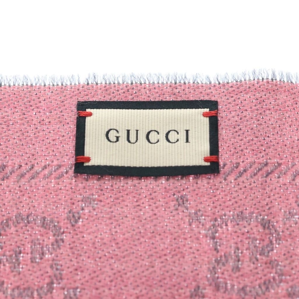 Gucci GG U-le Logo Printed Fringe Scarf Shawl Pink — view 3