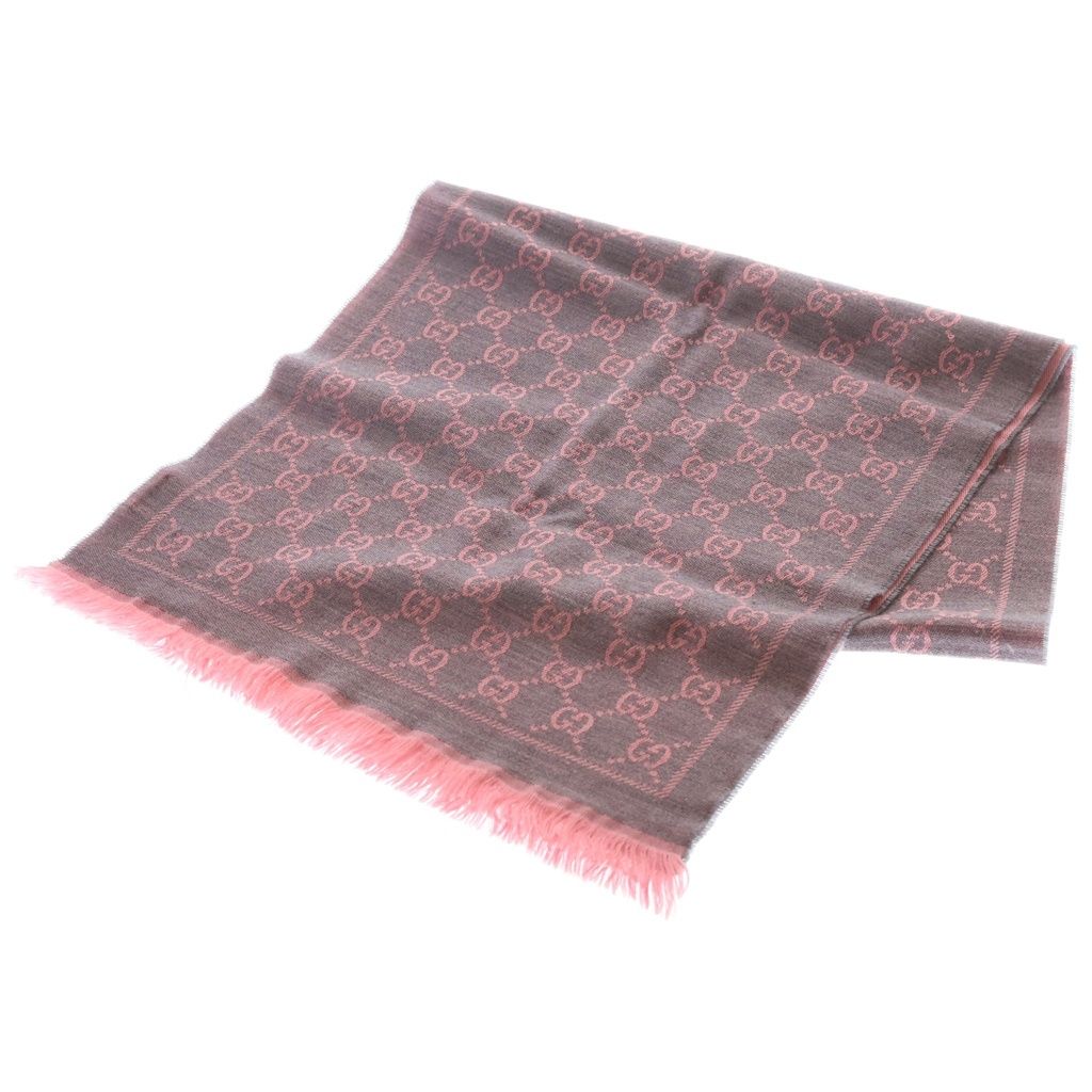 Gucci GG U-le Logo Printed Fringe Scarf Shawl Pink