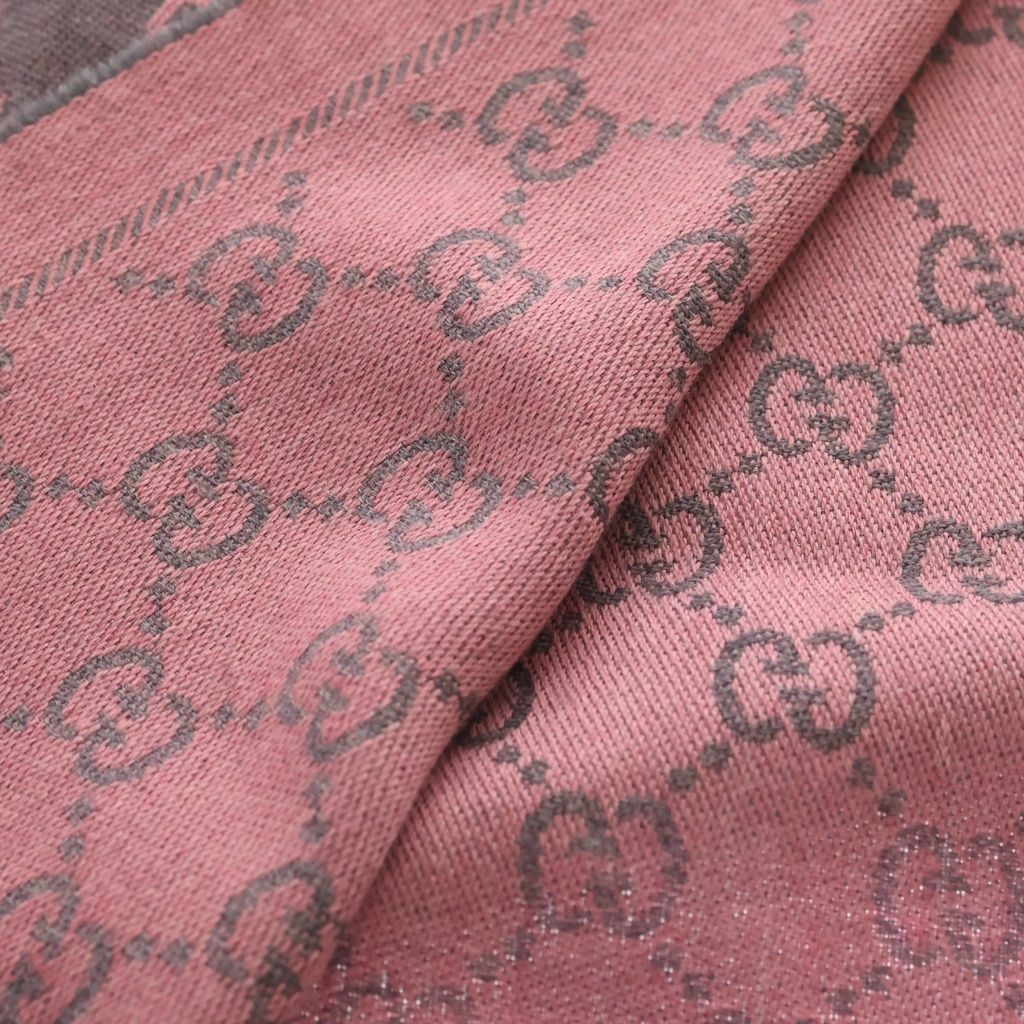 Gucci GG U-le Logo Printed Fringe Scarf Shawl Pink — view 4
