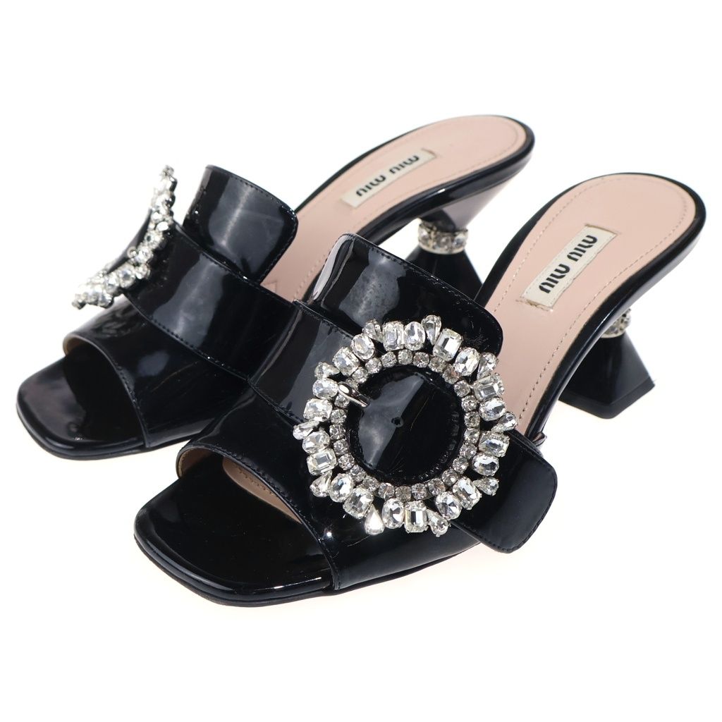 Miu Miu Patent Rhinestone Leather Mules — view 2