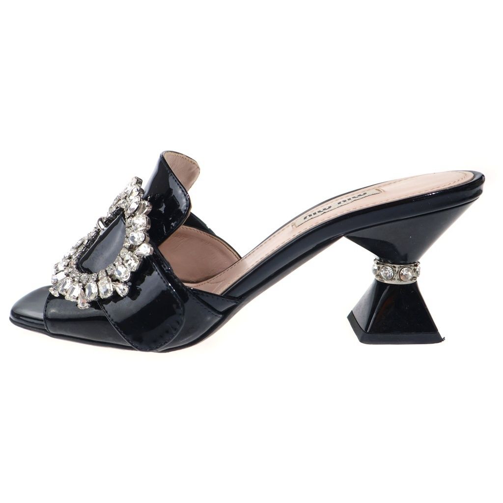 Miu Miu Patent Rhinestone Leather Mules