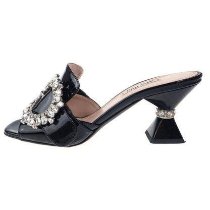 Miu Miu Patent Rhinestone Leather Mules