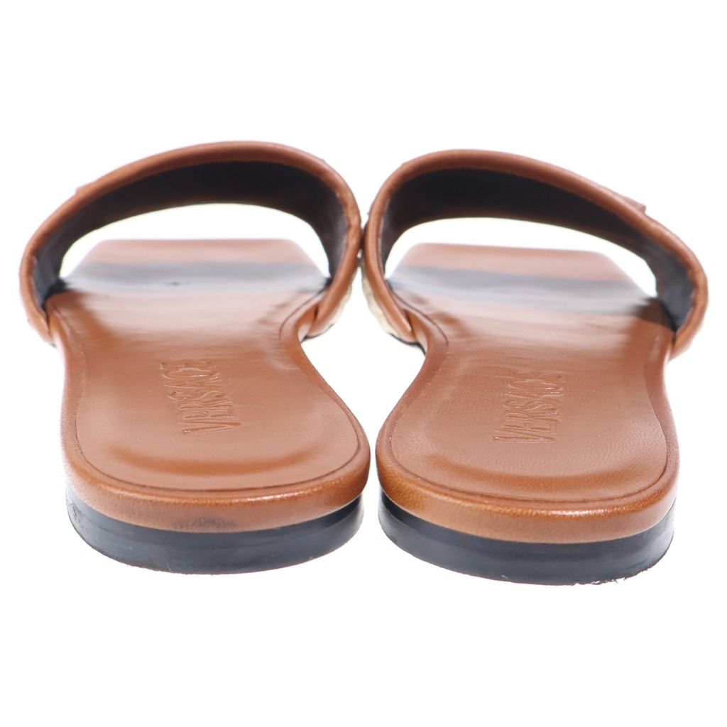 Versace Theia Raffia Flats Sandals Square Toe Leather Brown — view 3