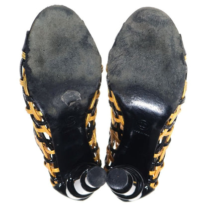 Chanel CC Logo Patent Leather Braided Heels Short Boots Sandals Shoes Black — view 5
