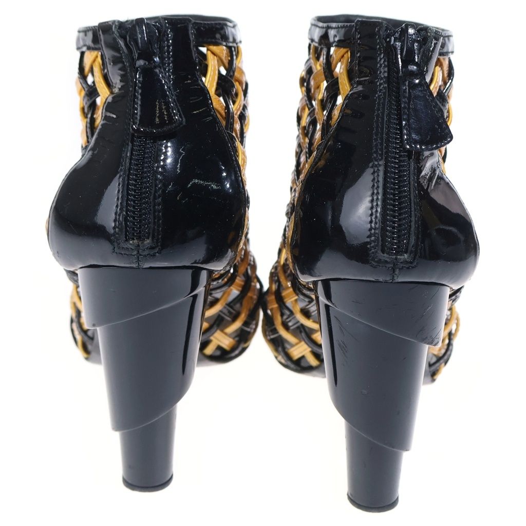 Chanel CC Logo Patent Leather Braided Heels Short Boots Sandals Shoes Black — view 3
