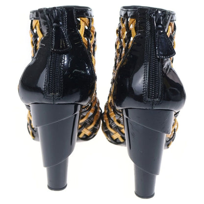 Chanel CC Logo Patent Leather Braided Heels Short Boots Sandals Shoes Black — view 3