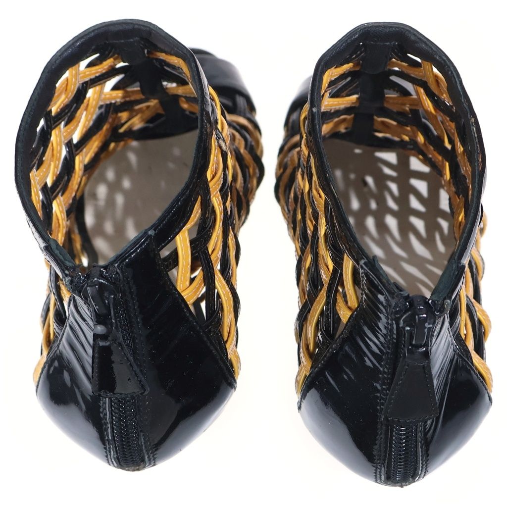 Chanel CC Logo Patent Leather Braided Heels Short Boots Sandals Shoes Black — view 4