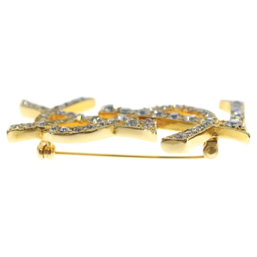 Saint Laurent Paris YSL Cassandra Rhinestone Brooch Gold — view 4