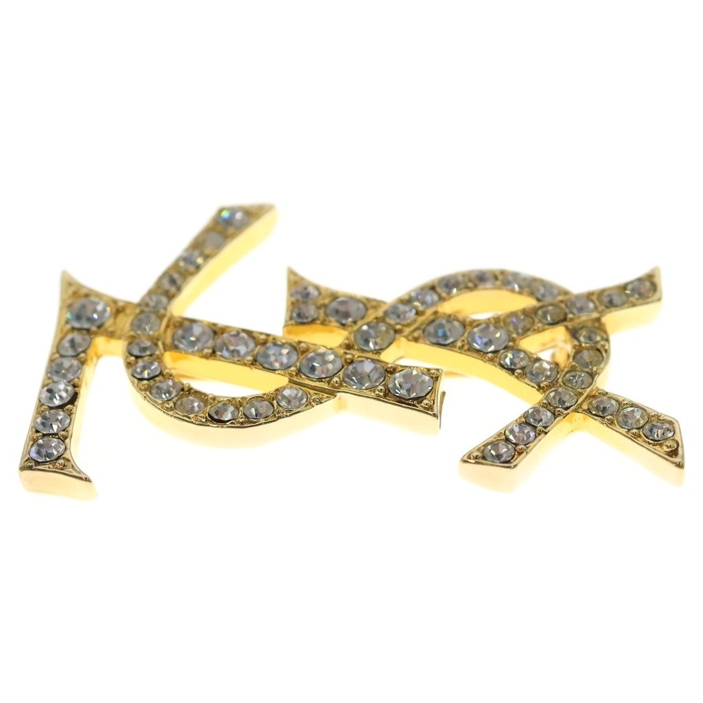 Saint Laurent Paris YSL Cassandra Rhinestone Brooch Gold — view 3