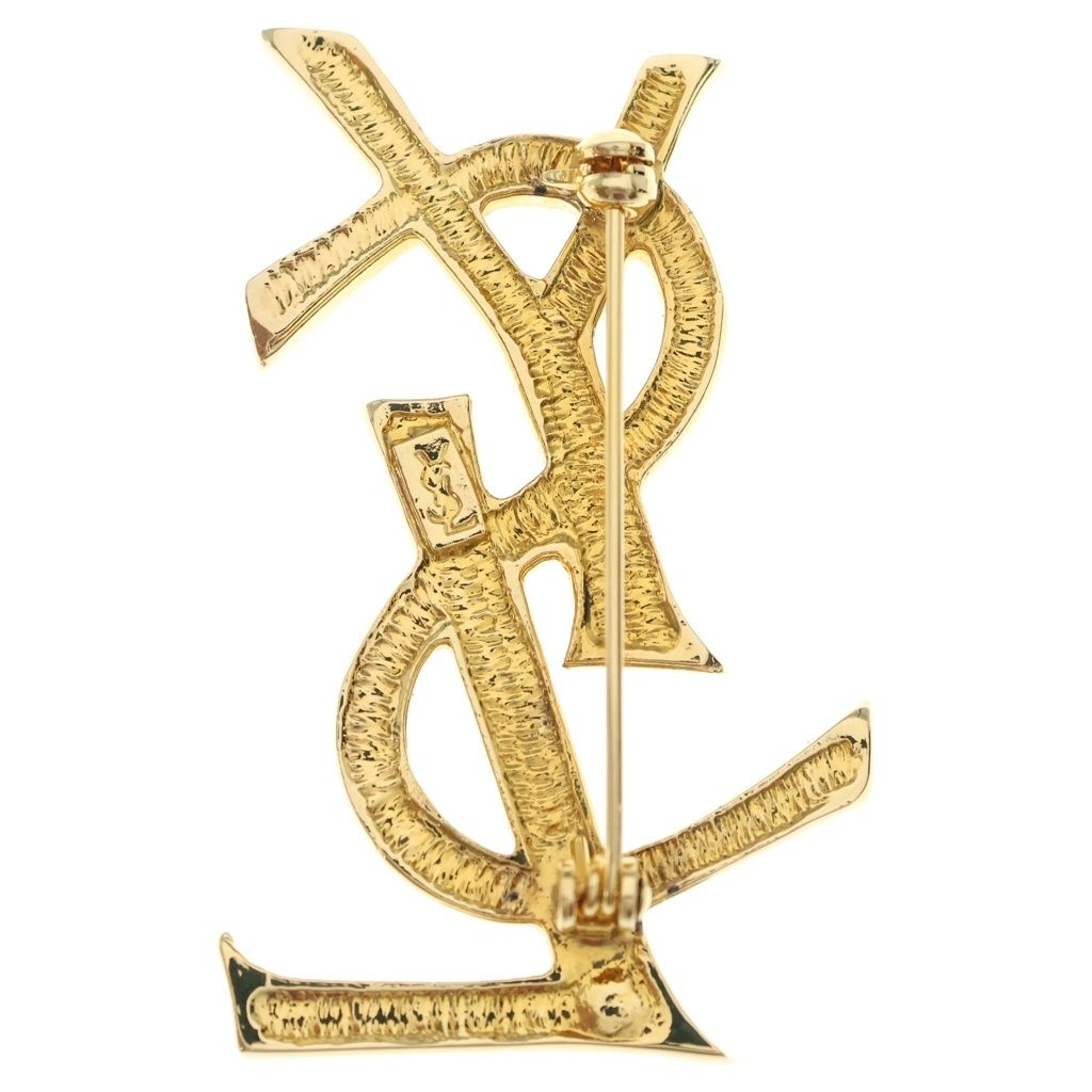 Saint Laurent Paris YSL Cassandra Rhinestone Brooch Gold — view 2