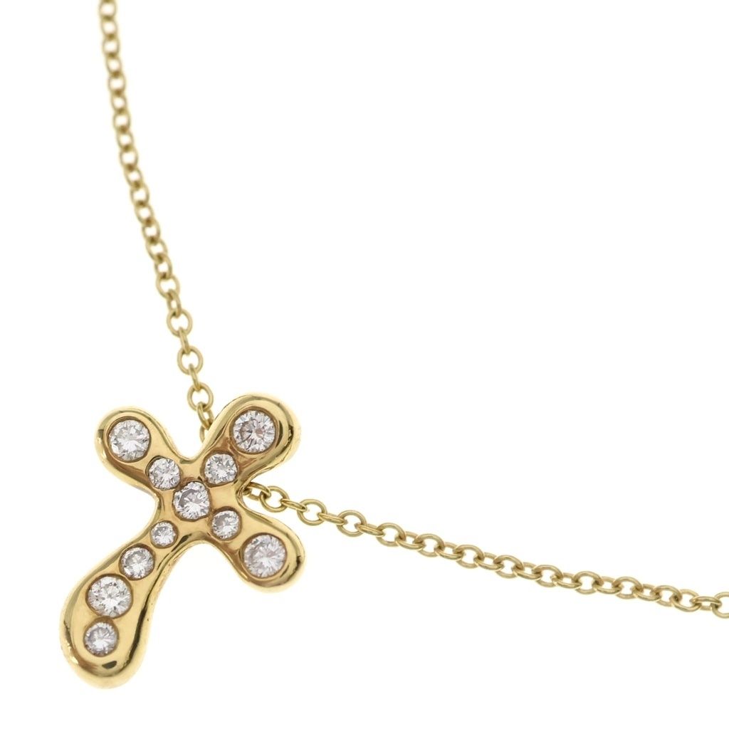 Tiffany & Co Dots Cross Diamond Pendant Chain Gold 18k