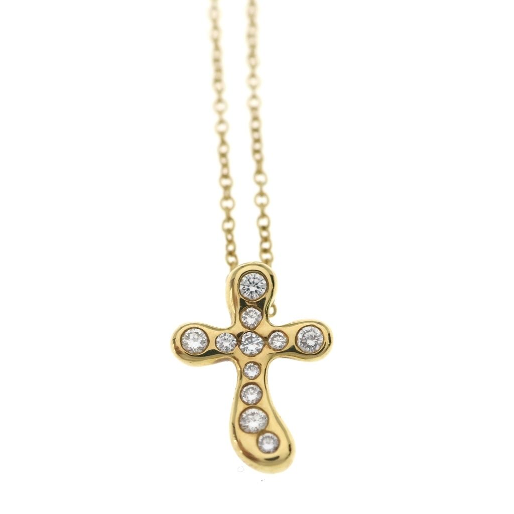 Tiffany & Co Dots Cross Diamond Pendant Chain Gold 18k — view 3
