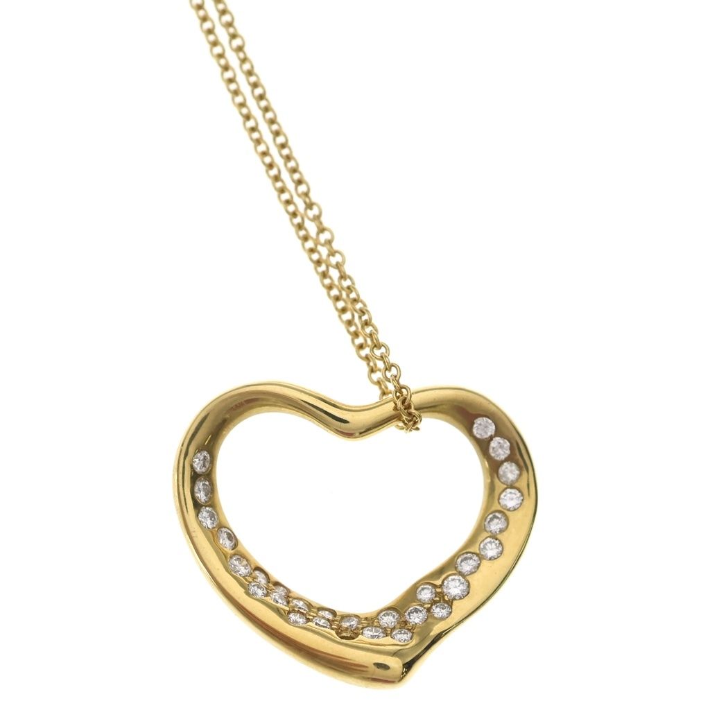 Tiffany & Co Open Heart Diamond Pendant Chain Gold — view 3