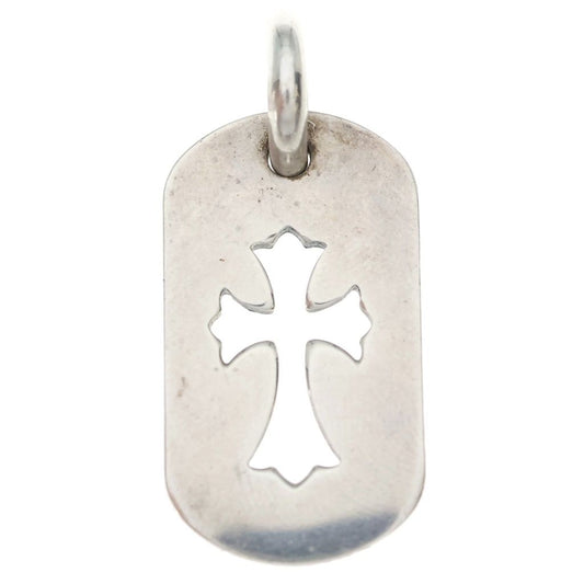 Chrome Hearts D Tag Sml CO Crs Cutout Cross Dog Tag Small Pendant Silver