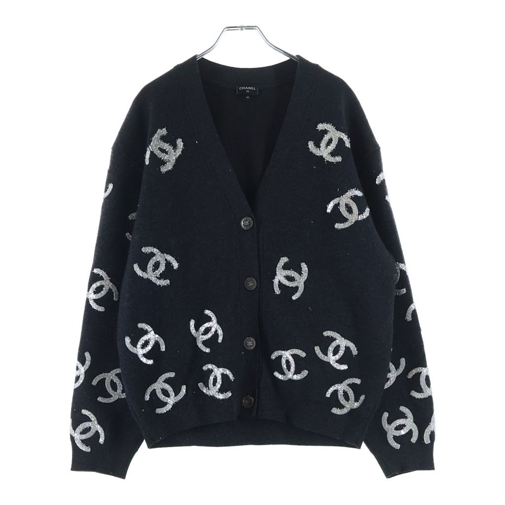 Chanel Coco Button Cardigan Black Cashmere 40