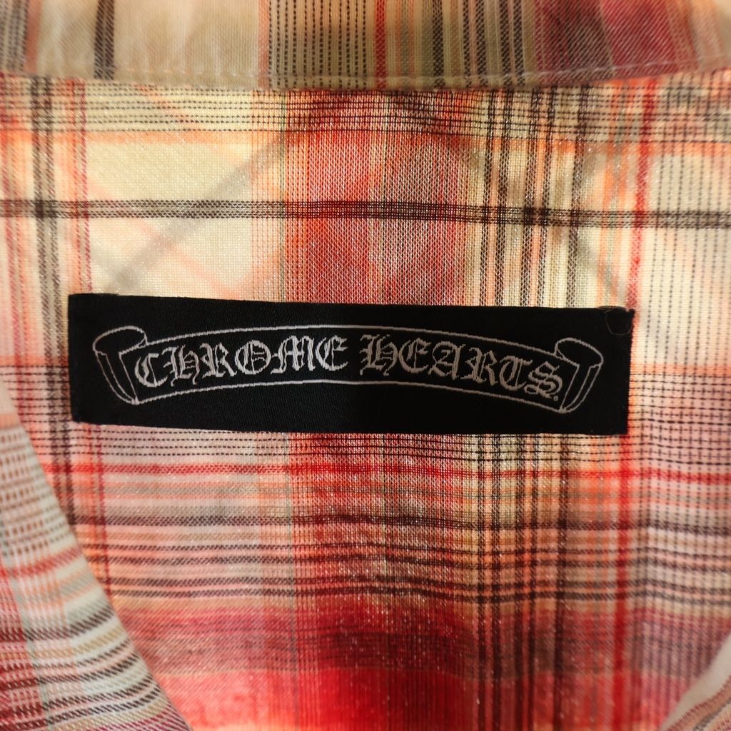Chrome Hearts Large BS Flare Leather Patch Plaid Check Sleeve Shirt — view 7