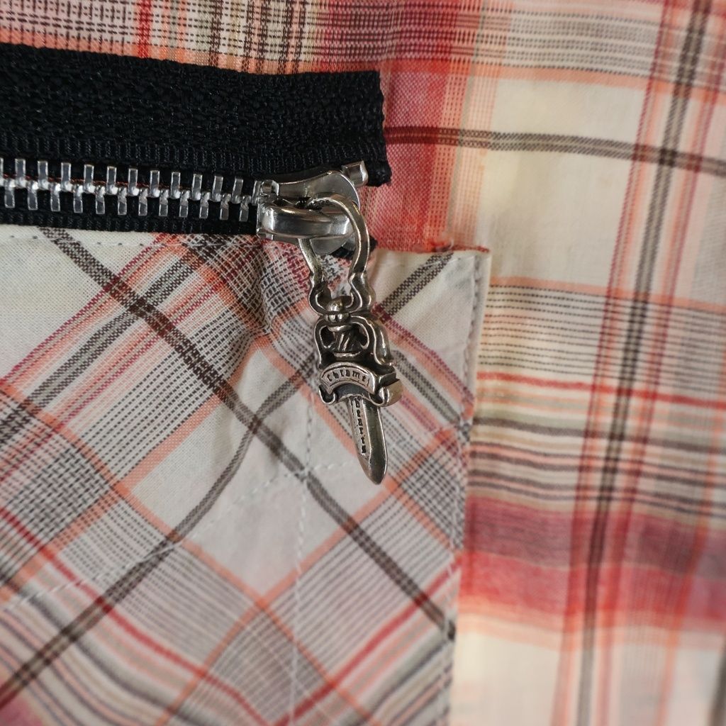 Chrome Hearts Large BS Flare Leather Patch Plaid Check Sleeve Shirt — view 6