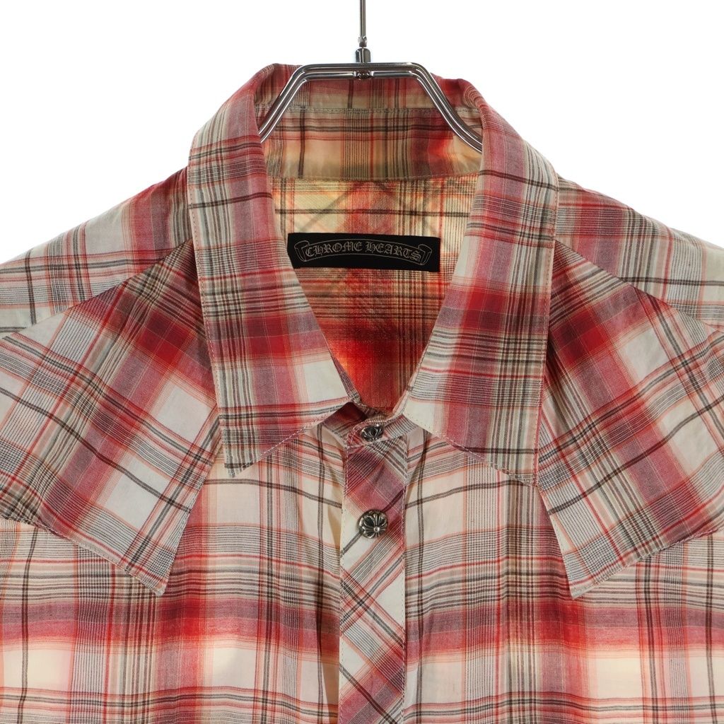 Chrome Hearts Large BS Flare Leather Patch Plaid Check Sleeve Shirt — view 3