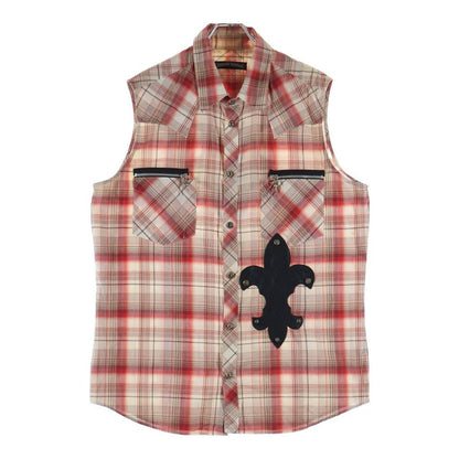 Chrome Hearts Large BS Flare Leather Patch Plaid Check Sleeve Shirt