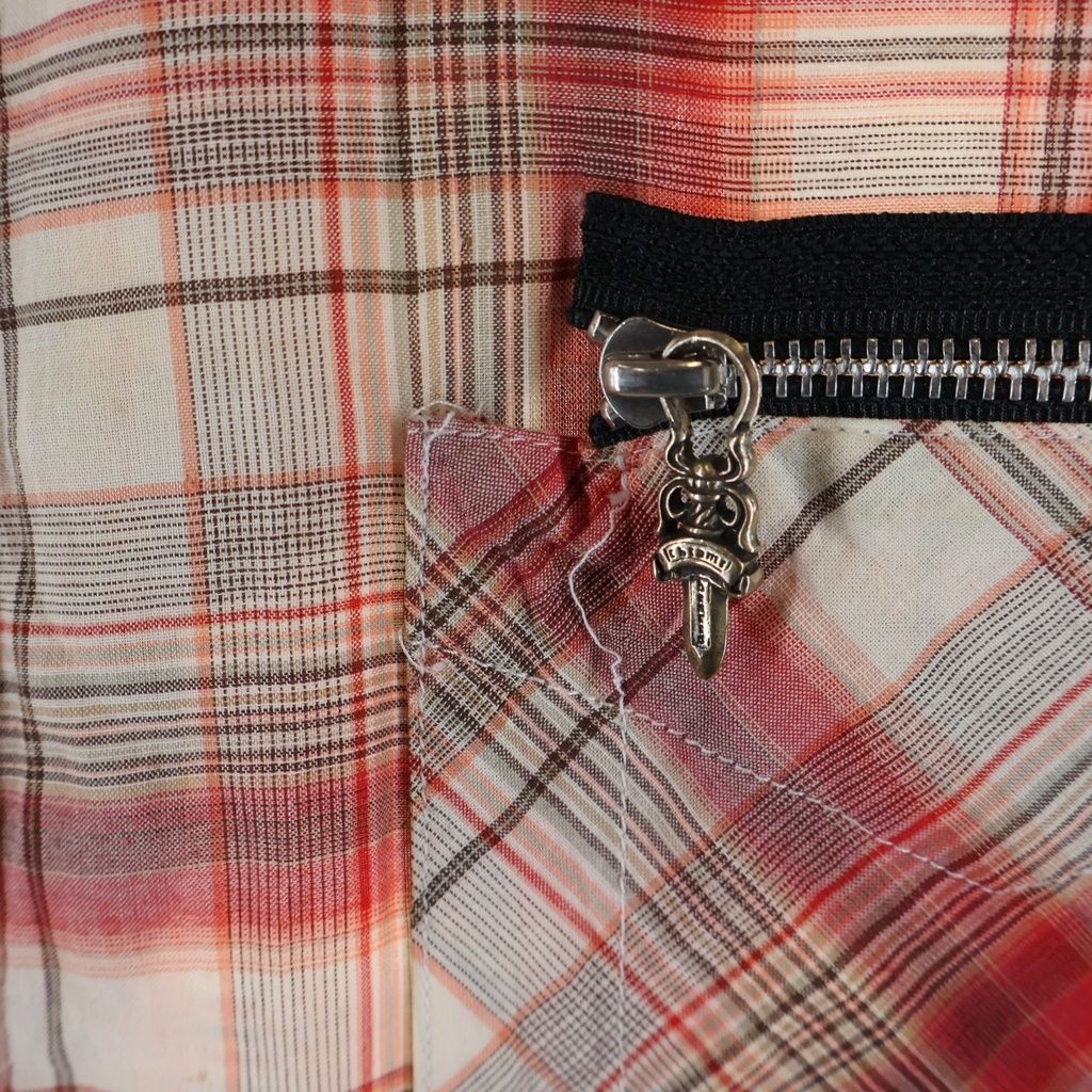 Chrome Hearts Large BS Flare Leather Patch Plaid Check Sleeve Shirt — view 5