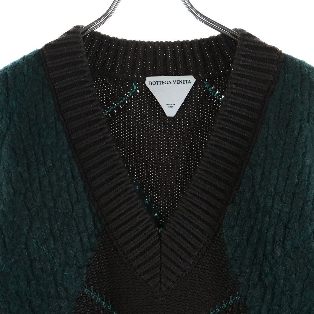 Bottega Veneta Agyle V-neck Mohair Blend Knit Sweater Green Brown — view 3