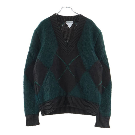 Bottega Veneta Agyle V-neck Mohair Blend Knit Sweater Green Brown