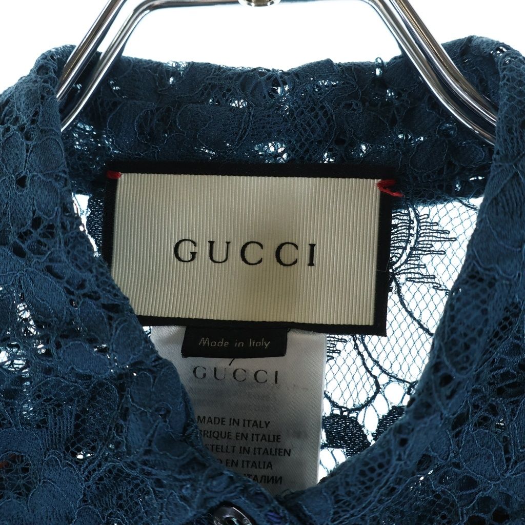 Gucci Floral Shirt Embroidery Lace Long Sleeve Navy — view 7
