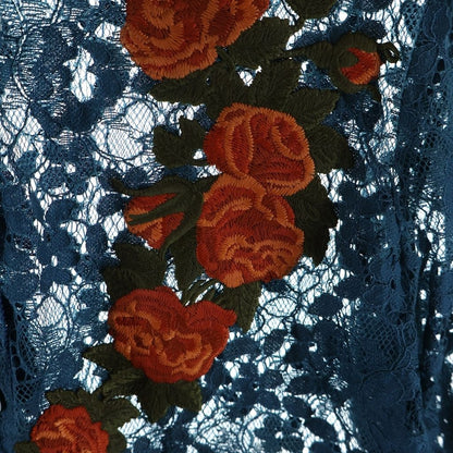 Gucci Floral Shirt Embroidery Lace Long Sleeve Navy — view 6