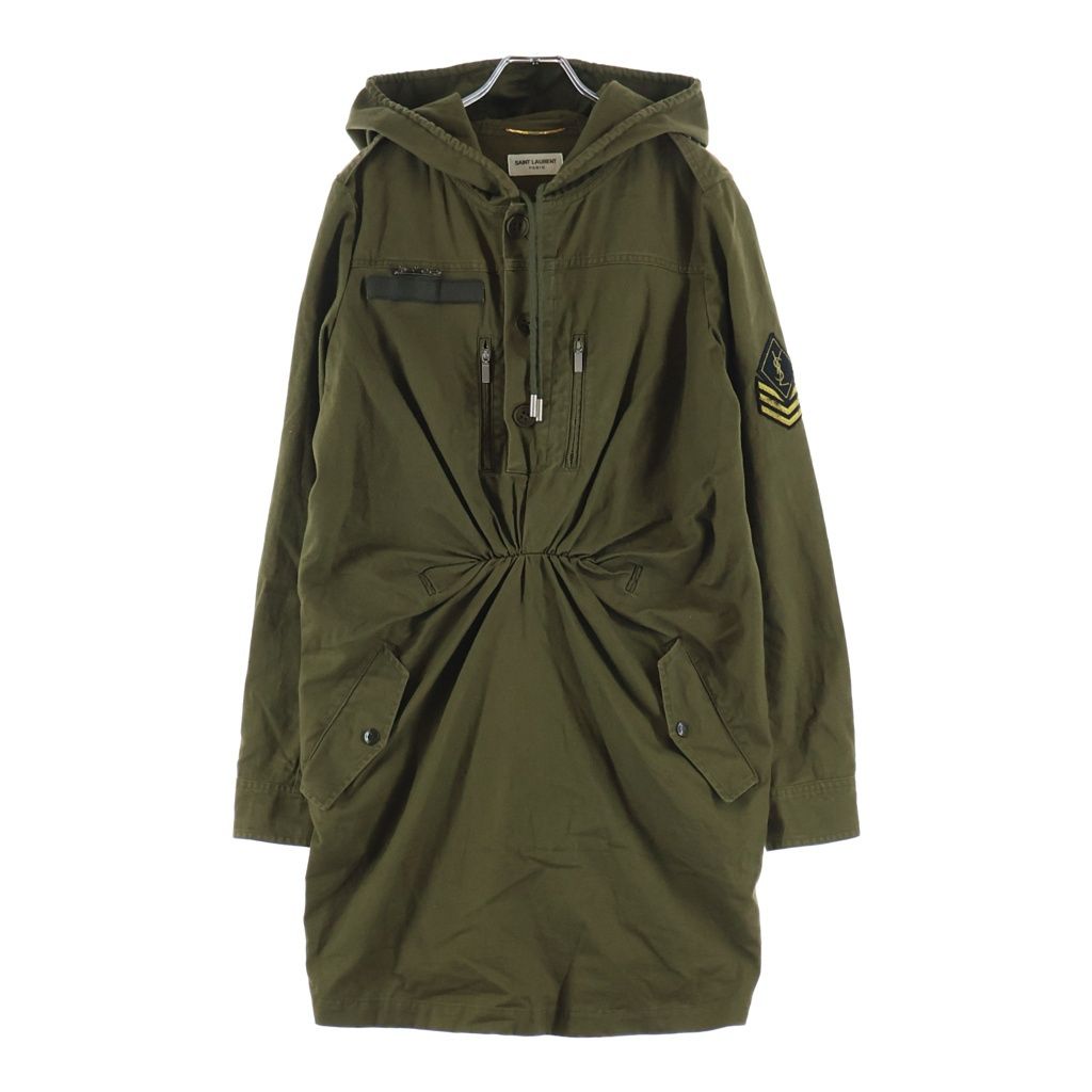 Saint Laurent Paris Hooded Jacket Mini Dress Half Button Military Hoodie